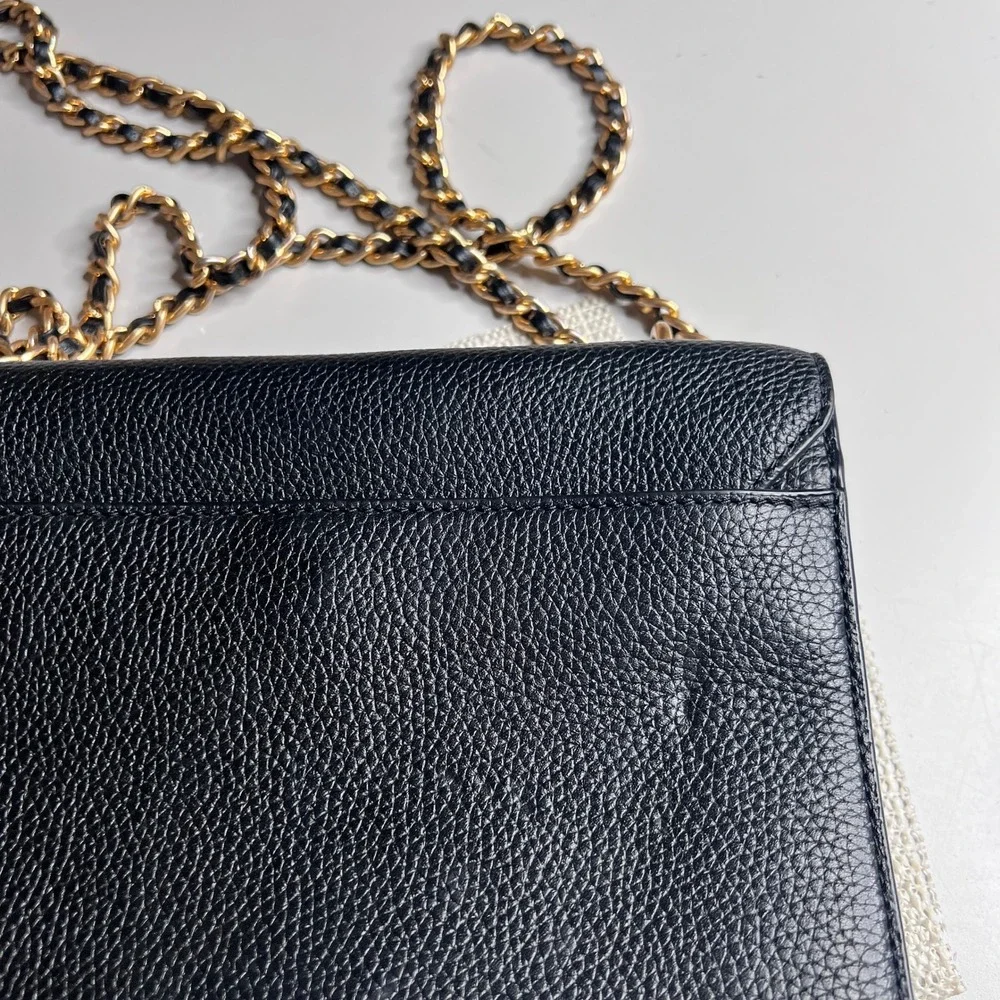 Tory Burch Britten Combo Crossbody Bag Black‎ Pebbled Leather Gold Chain Logo
